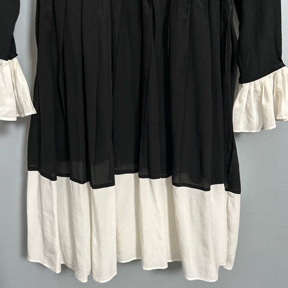 Beulah Silk Pleated Black White Collared Below Knee Dress, Size M - Picture 5 of 16